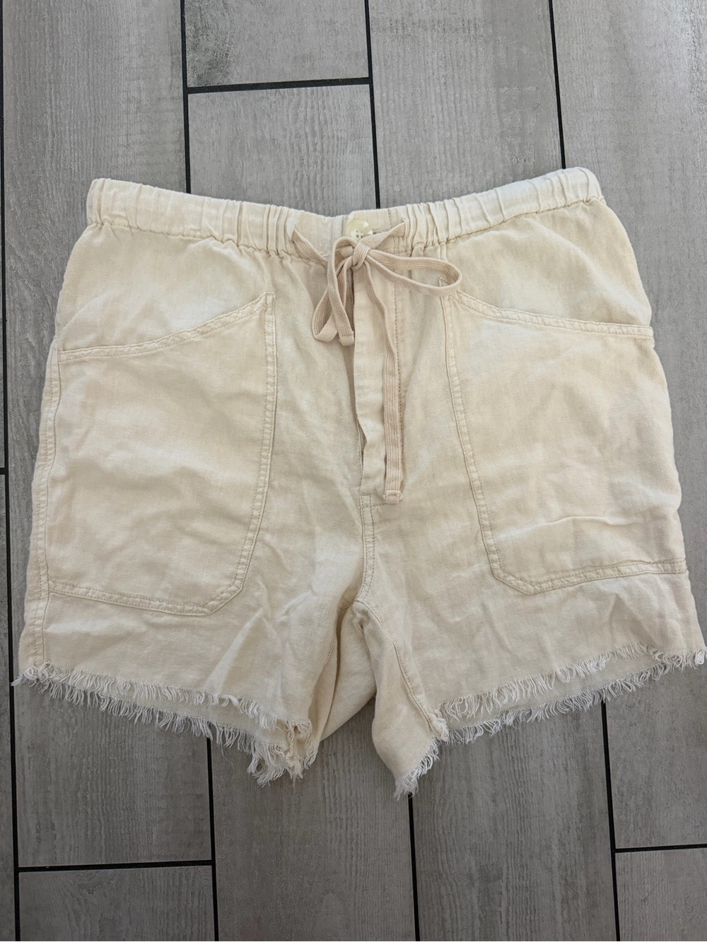 Free People Cream High-Waist Drawstring Linen-Blend Shorts
